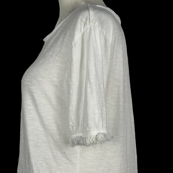 Ann TAYLOR LOFT ROUND NECK SHORT SLEEVE‎ SLUB JERSEY FRINGE T-SHIRT WHITE SMALL - Picture 5 of 11